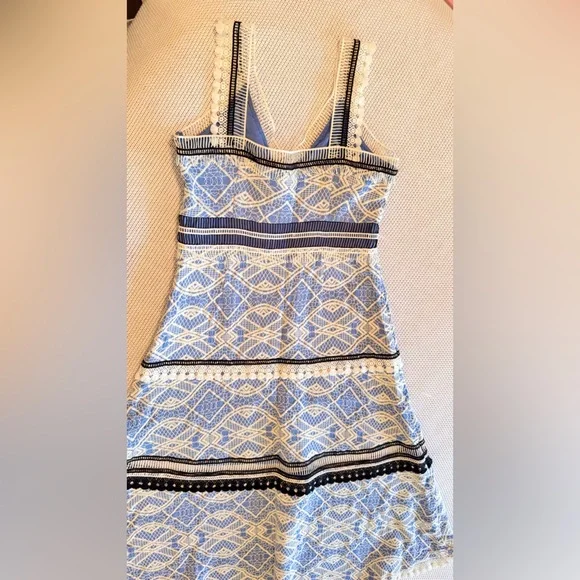 GIANNI BINI Mona Tiered Crochet Lace Blue & White Midi Dress - Picture 9 of 15
